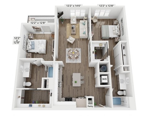 Floor plan for 2 beds, 2 baths, 1215 sqft